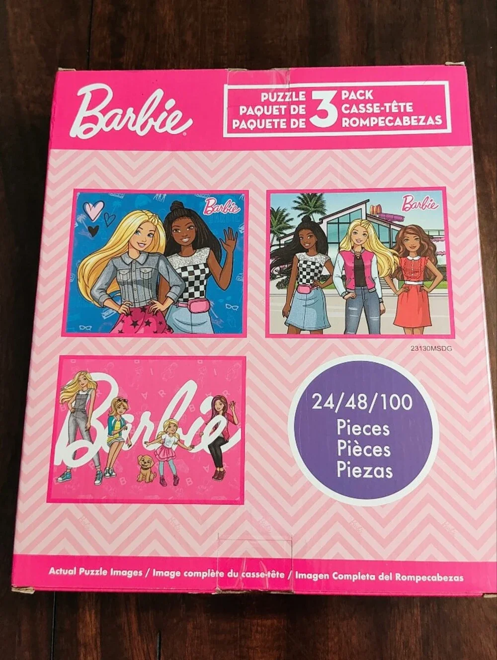 Barbie Women's Graphic Jeans Puzzle Box - Pink, Blue